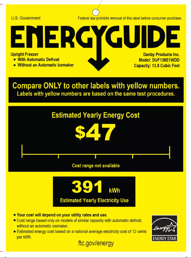 Page 1 of the manual Energy Label Danby DUF138E1