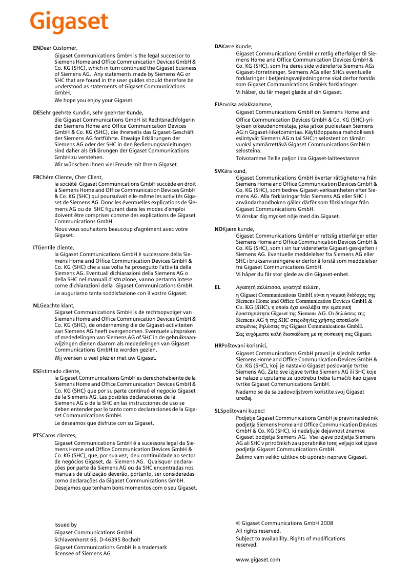 Page 1 of the manual User Manual Siemens Gigaset 4035