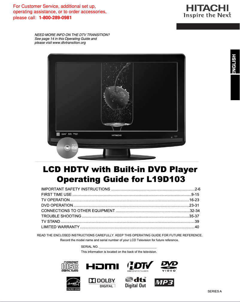 Page 1 of the manual User Manual Hitachi L19D103