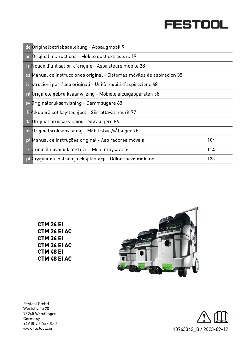 Page 1 of the manual User Manual Festool Cleantec CTM 48