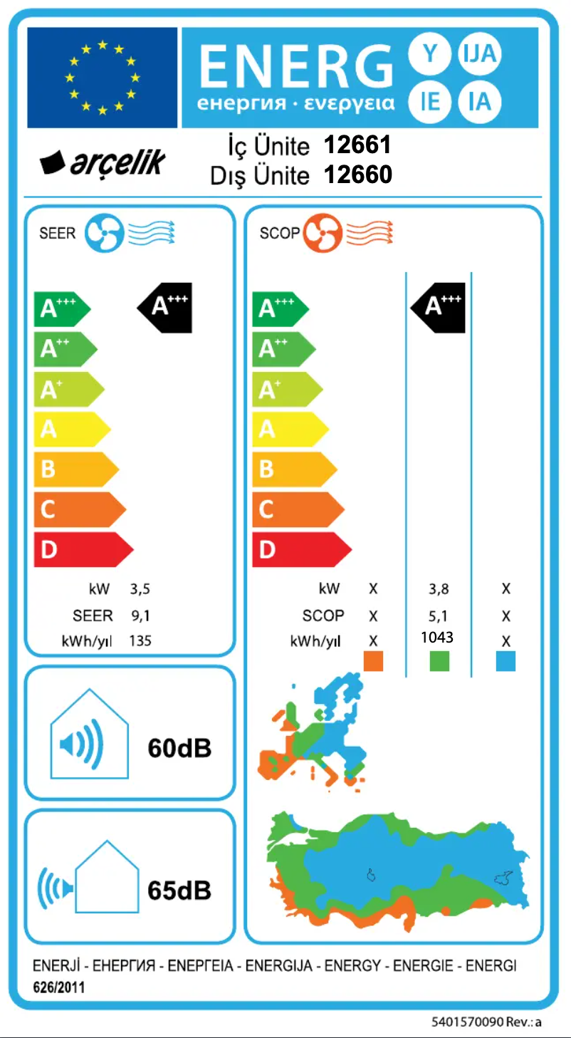 Page 1 of the manual Energy Label Arçelik 12660