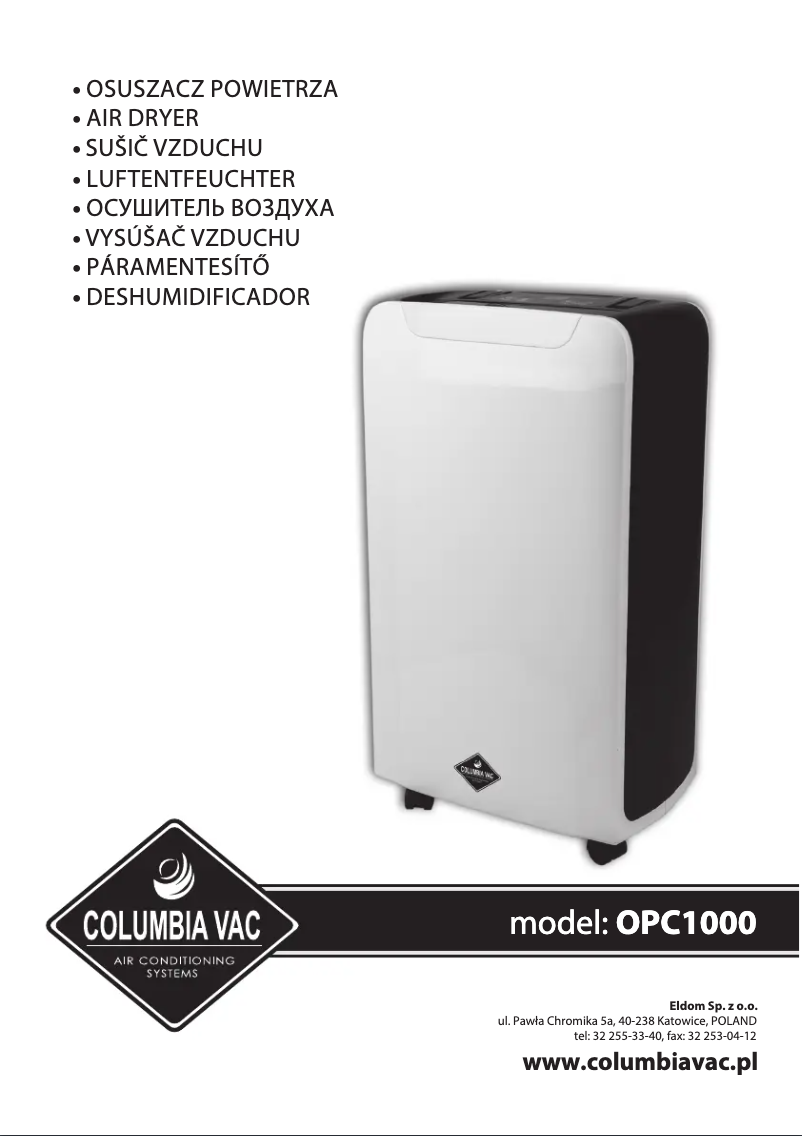 First page image of the manual for ColumbiaVac OPC1000