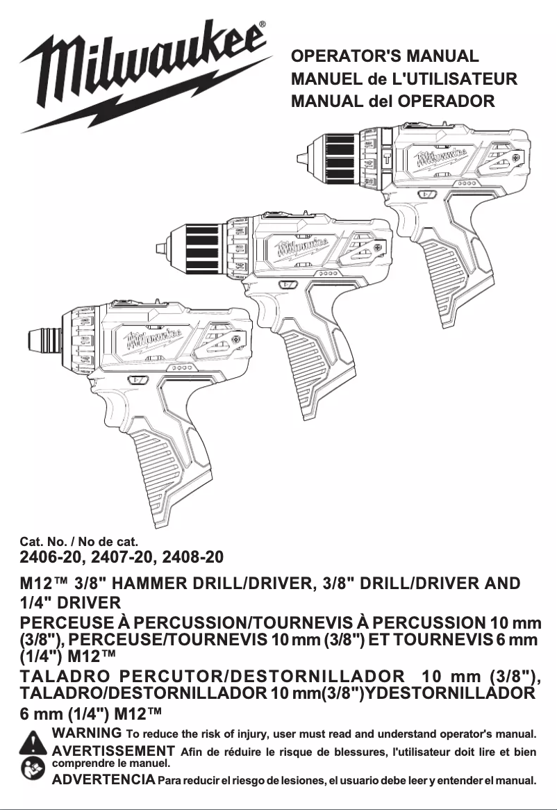 Page 1 of the manual User Manual Milwaukee 2408-20