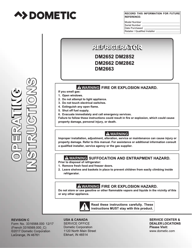 Page 1 of the manual User Manual Dometic RM2451