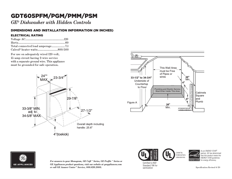 Page 1 of the manual Technical Sheet GE GDT605PBMTS