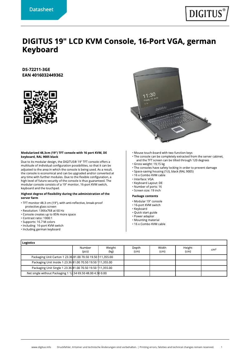 Page 1 of the manual Technical Sheet Digitus DS-72211