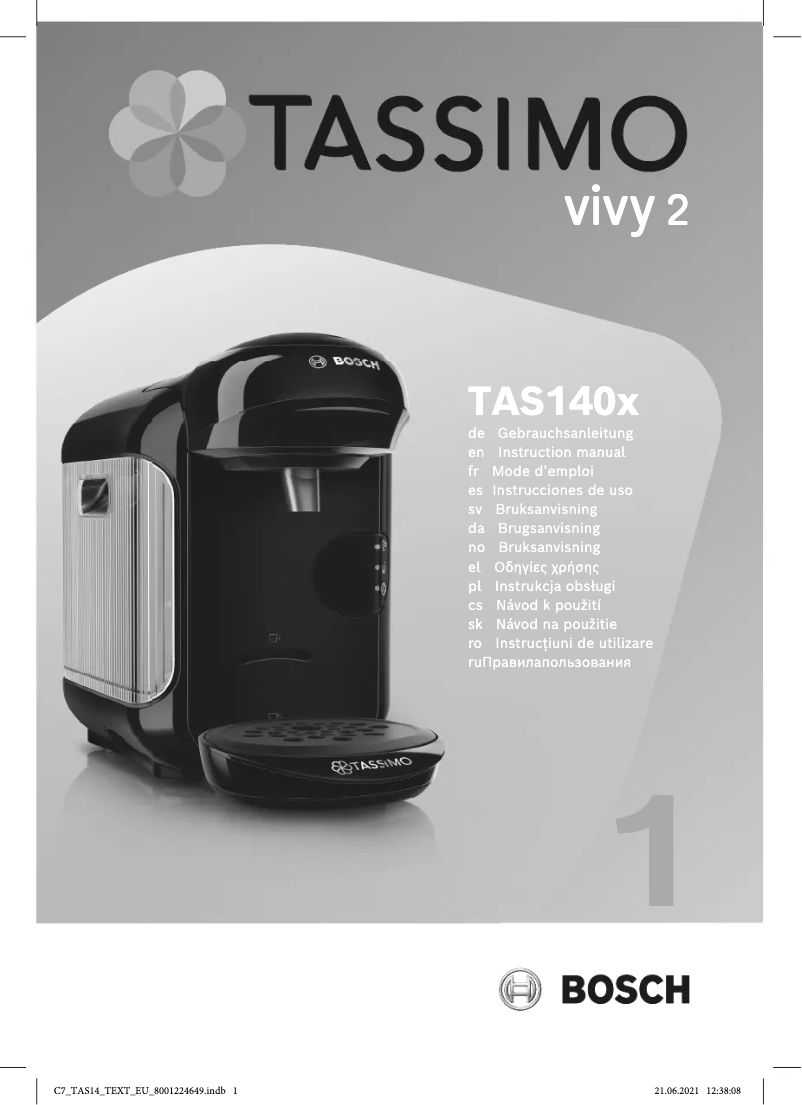 Page 1 of the manual User Manual Bosch Tassimo Vivy 2 TAS1403