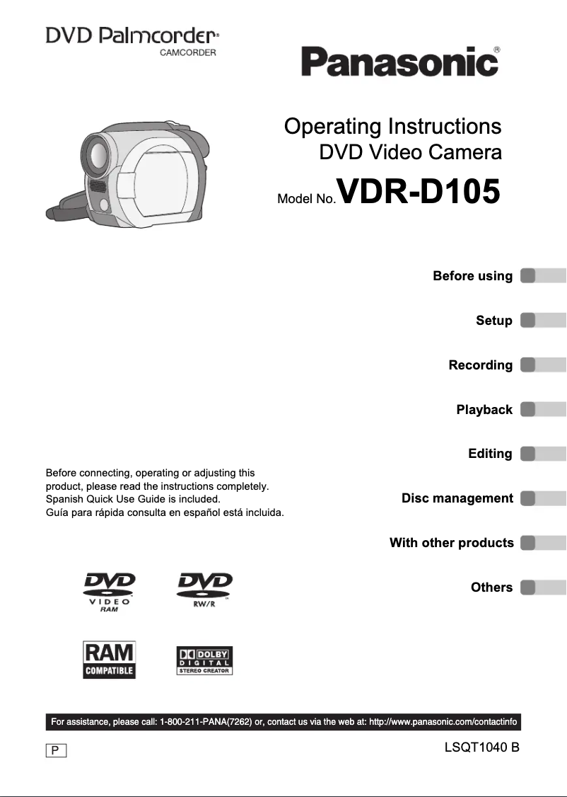 First page image of the manual for VDR-D105