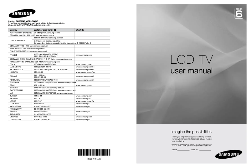 First page image of the manual for LE46A686M1F