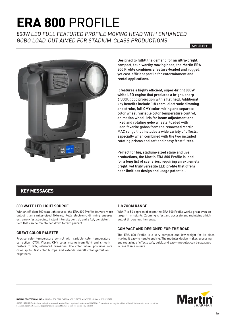 Page 1 of the manual Technical Sheet Martin ERA 800 Profile