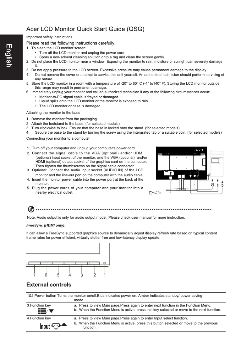 Page 1 of the manual Quick Start Guide Acer KG221QA
