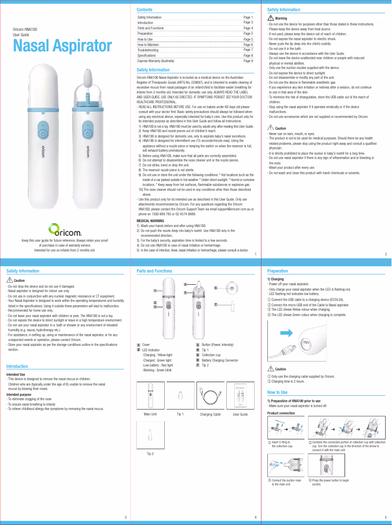 Image de la première page du manuel de l'appareil HNA100