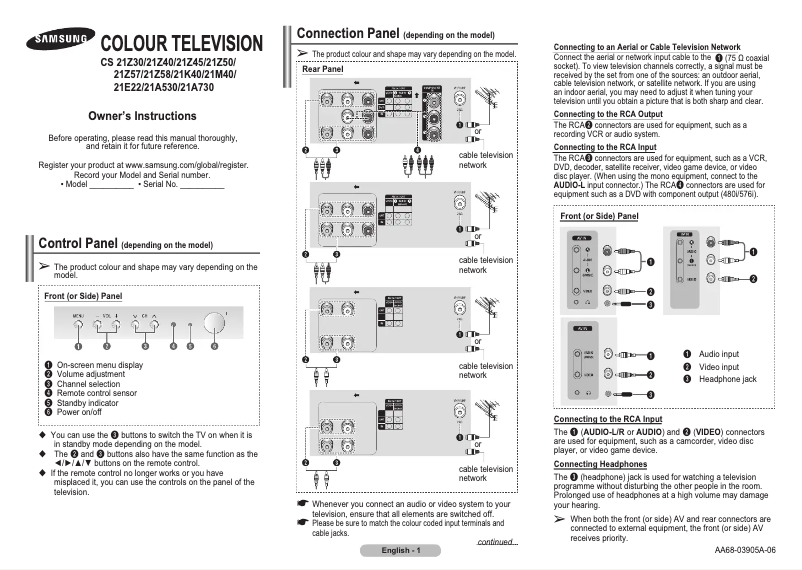 Page 1 of the manual User Manual Samsung CS-21K50SN