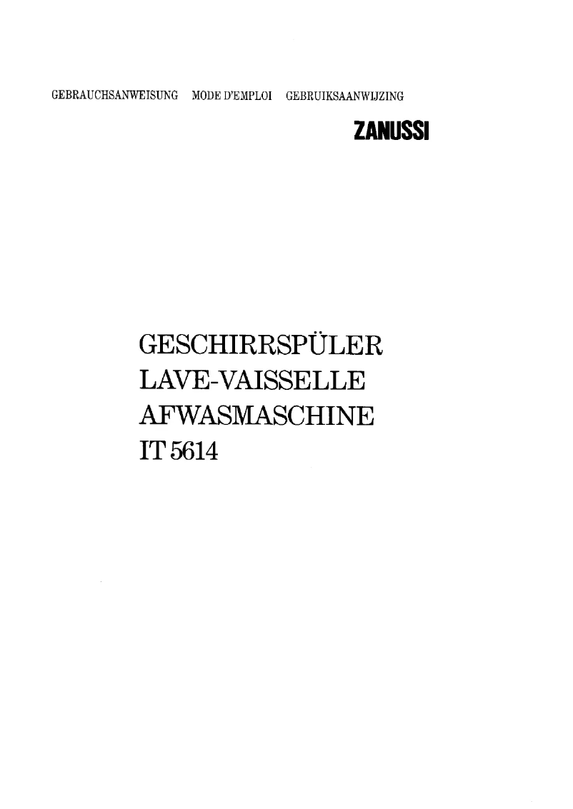 Page 1 of the manual User Manual Zanussi IT 5614