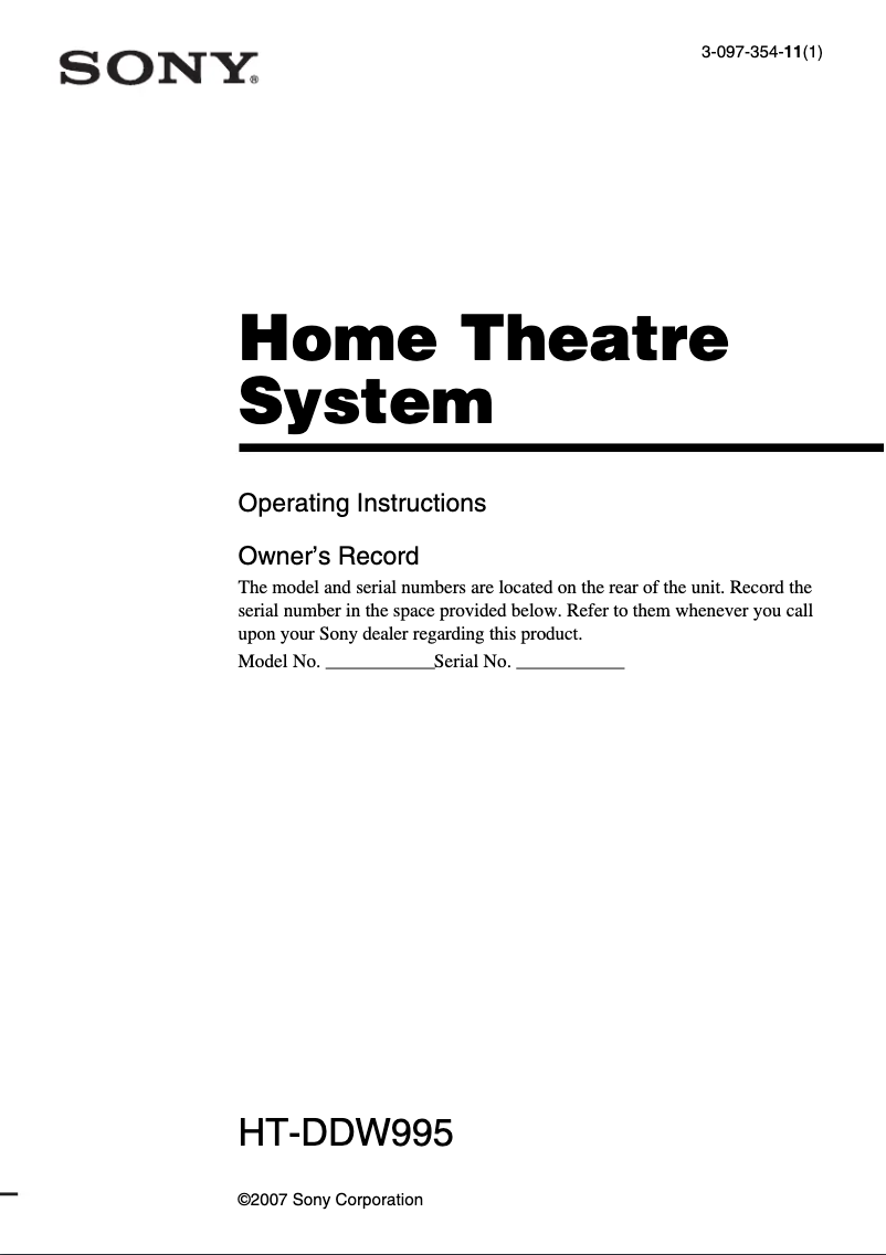 First page image of the manual for HT-DDW995