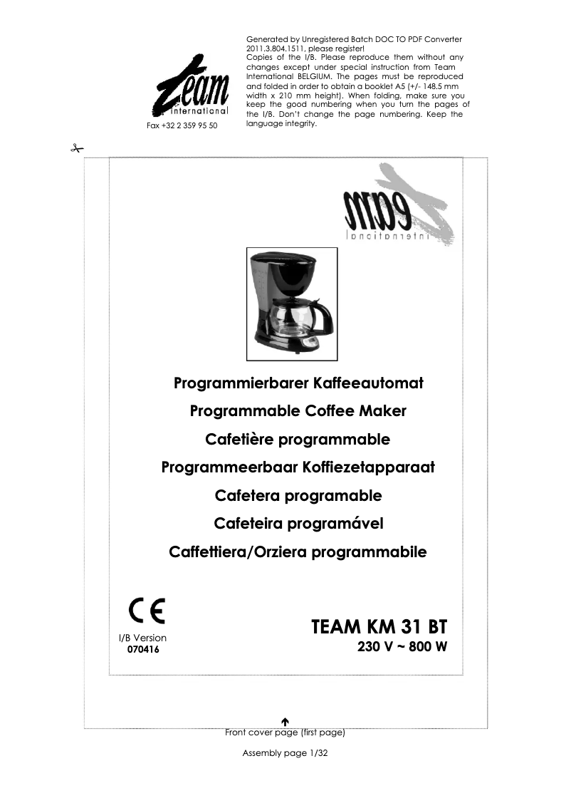 Image de la première page du manuel de l'appareil KM 31 BT