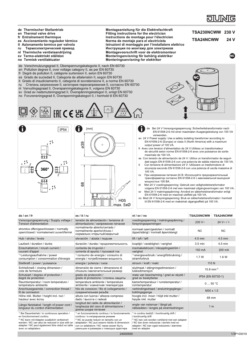 Page 1 de la notice Manuel utilisateur JUNG TSA230NCWW