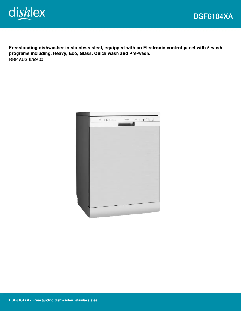 Page 1 of the manual Technical Sheet Dishlex DSF6104XA