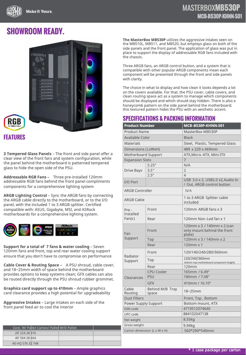 First page image of the manual for MasterBox MB530P