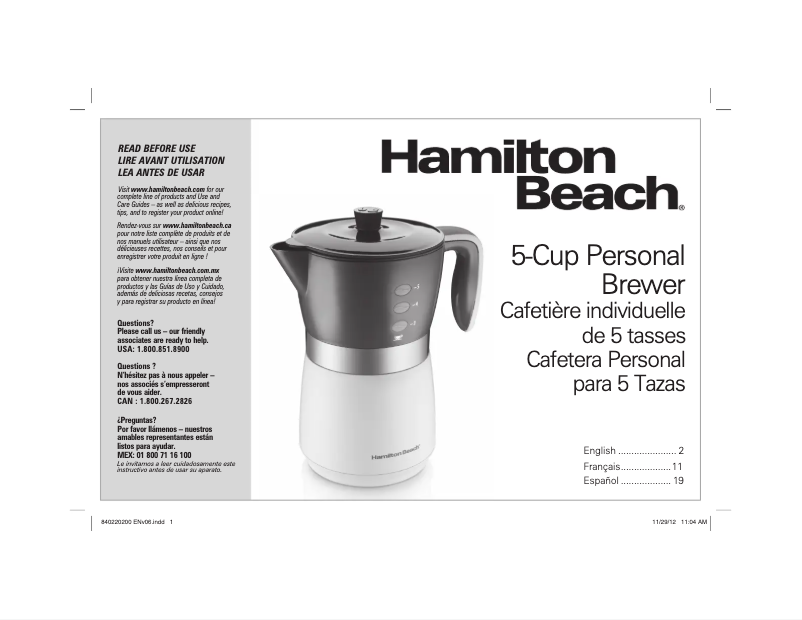 Page 1 of the manual User Manual Hamilton Beach 43700