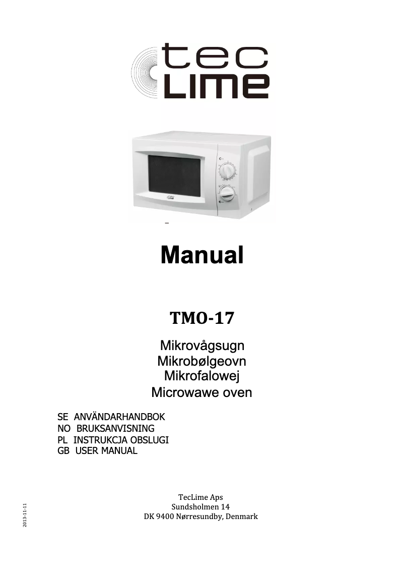 Page 1 of the manual User Manual TecLime TMO-17