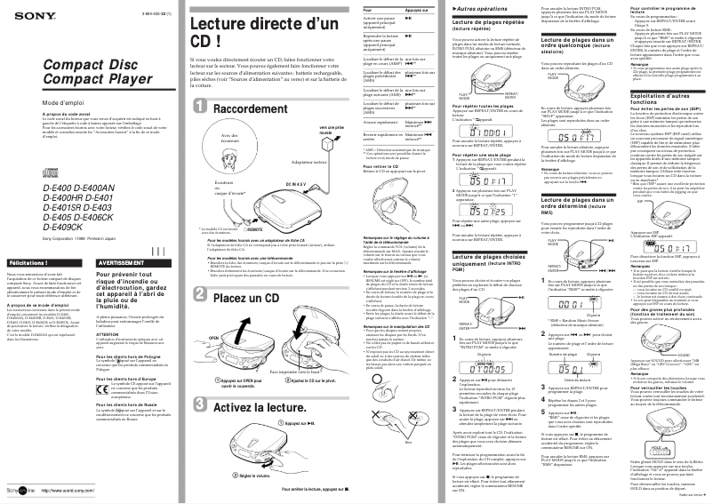 Page 1 of the manual User Manual Sony Walkman D-E400AN