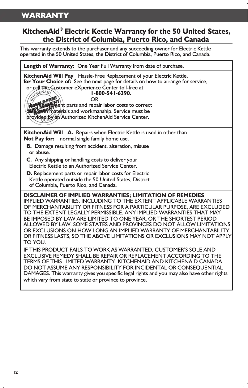 First page image of the manual for KEK1722QG