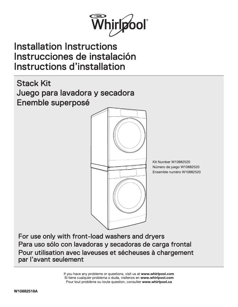 Page 1 of the manual User Manual Whirlpool W10882520