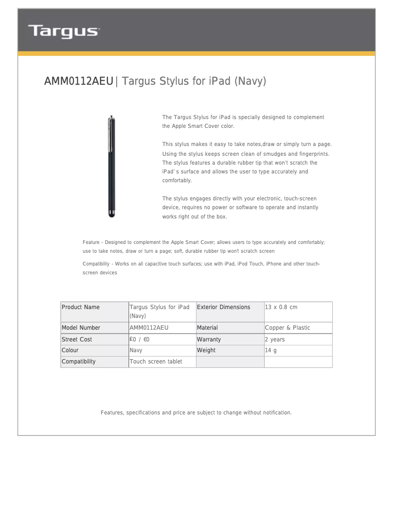 Page 1 of the manual User Manual Targus Navy