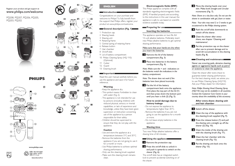 First page image of the manual for PQ207