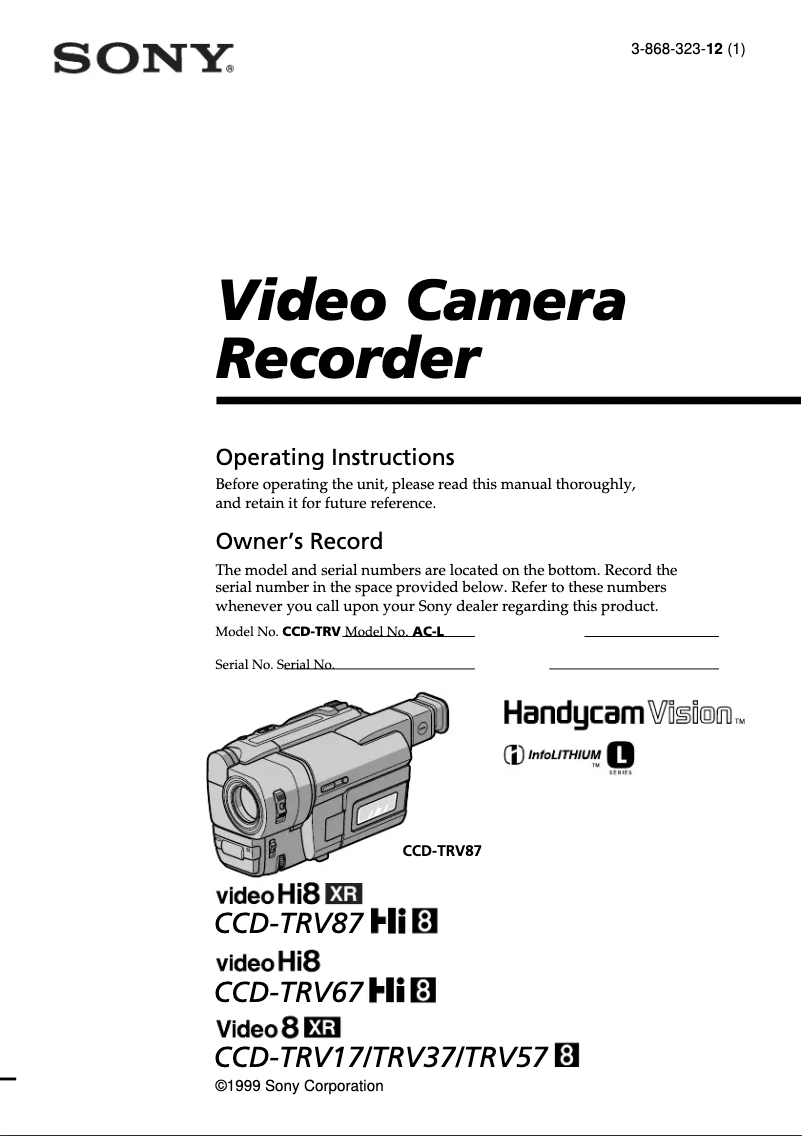 First page image of the manual for CCD-TRV67