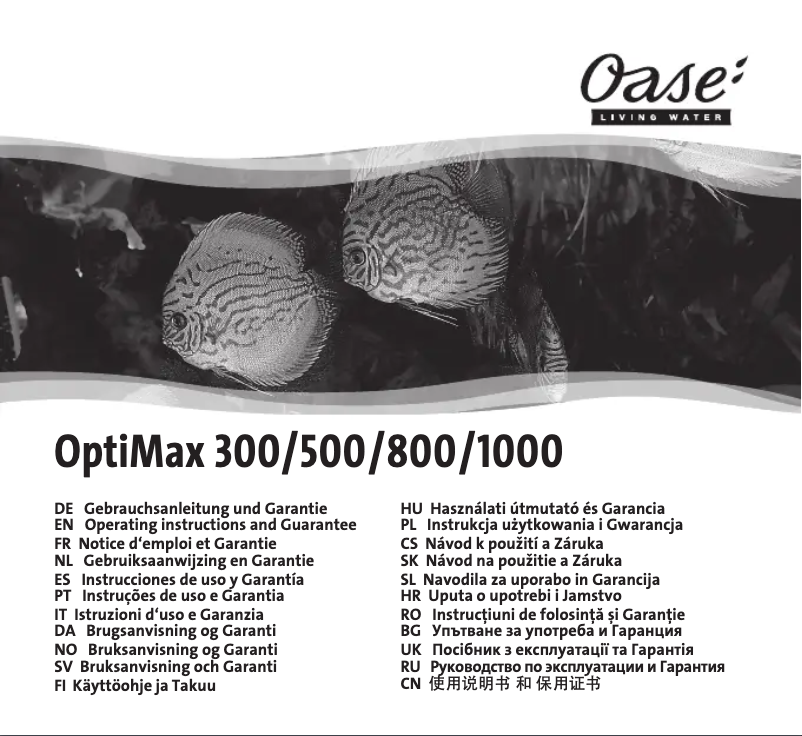 First page image of the manual for OptiMax 800