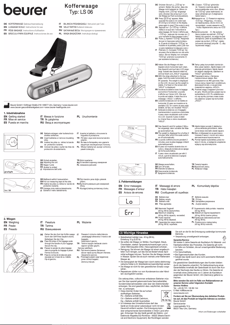 Page 1 of the manual User Manual Beurer LS 06