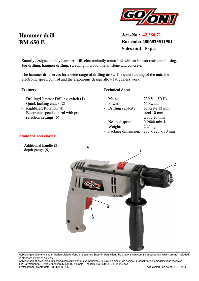 First page image of the manual for BM 650 E
