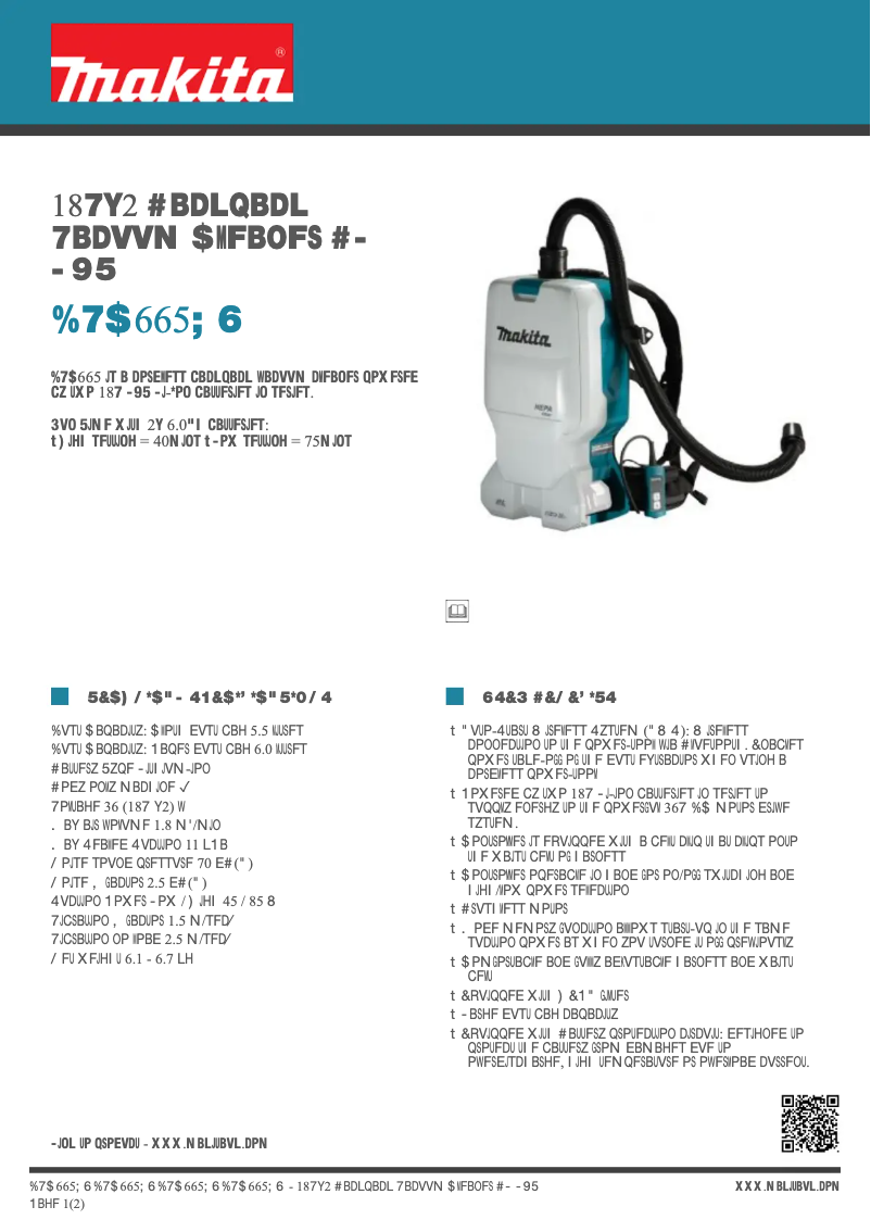 Page 1 of the manual Technical Sheet Makita DVC665ZU