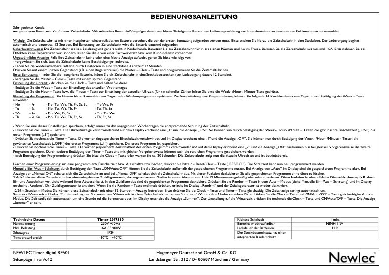 Page 1 of the manual User Manual Newlec H24DT