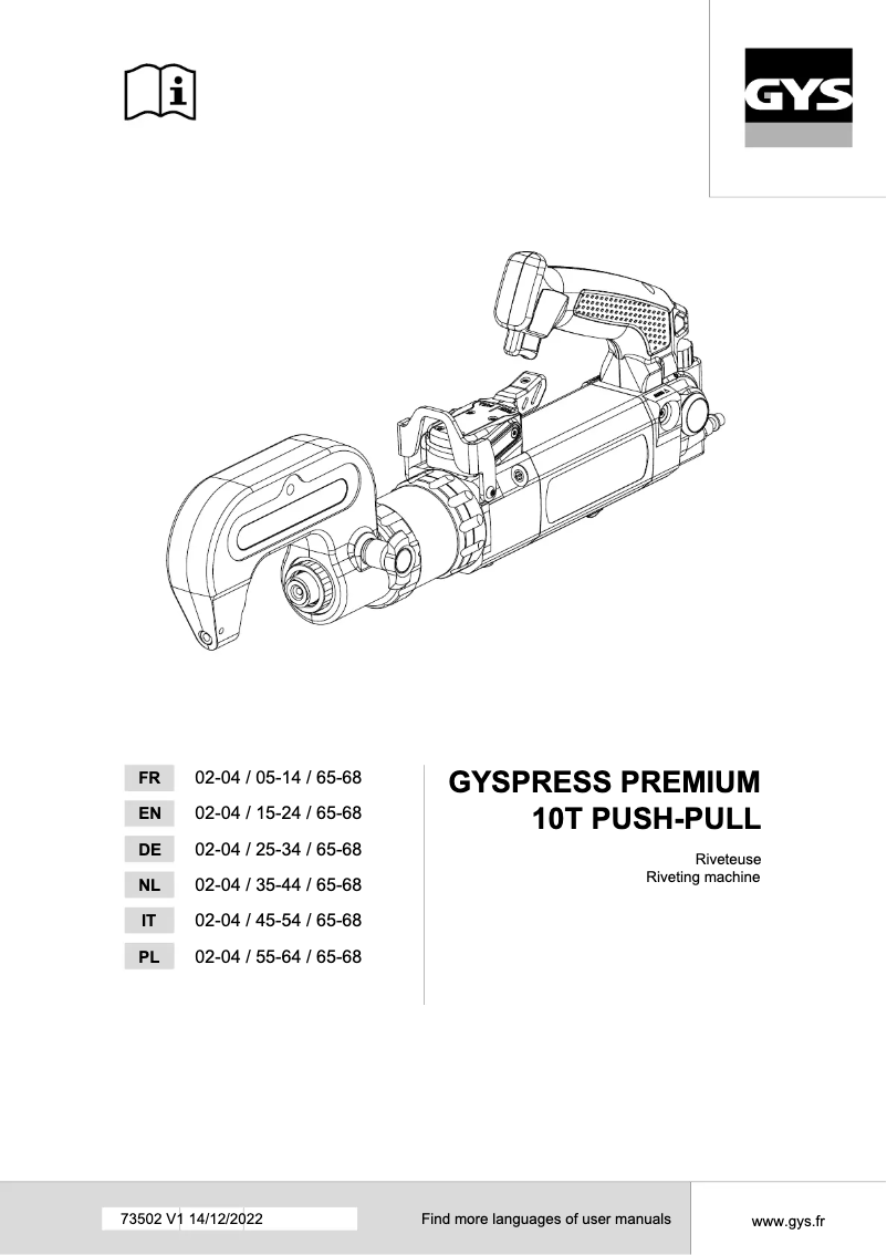 First page image of the manual for Gyspress 10T Push-Pull