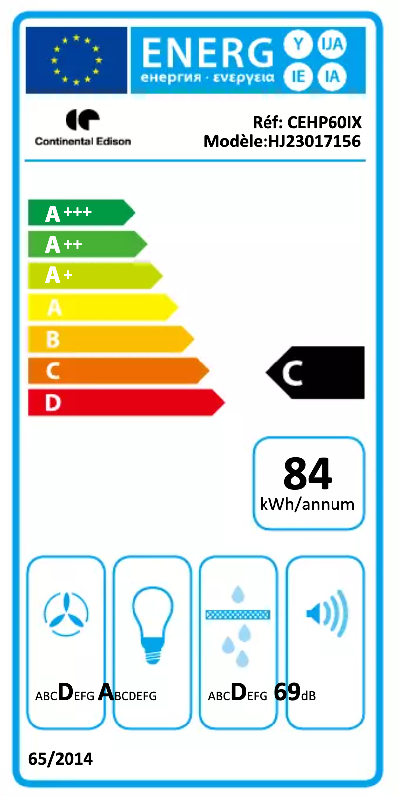 Page 1 of the manual Energy Label Continental Edison CEHP60B