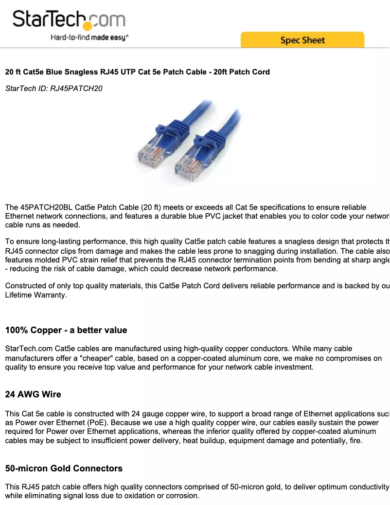 First page image of the manual for RJ45PATCH20