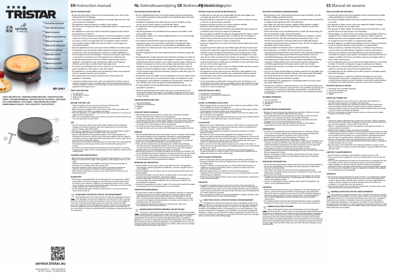 Page 1 of the manual User Manual TriStar BP-2961