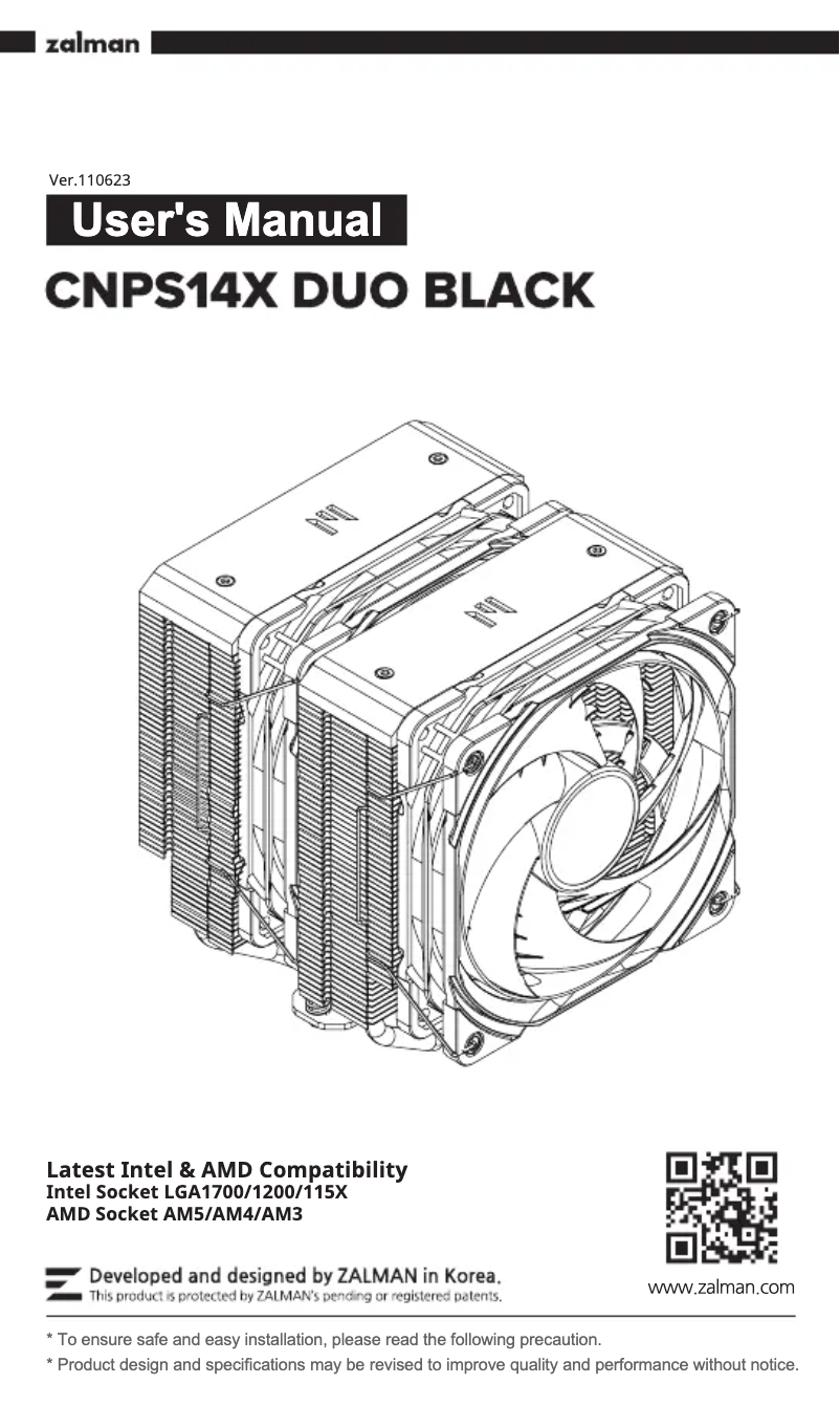 Page 1 of the manual User Manual Zalman CNPS14X DUO