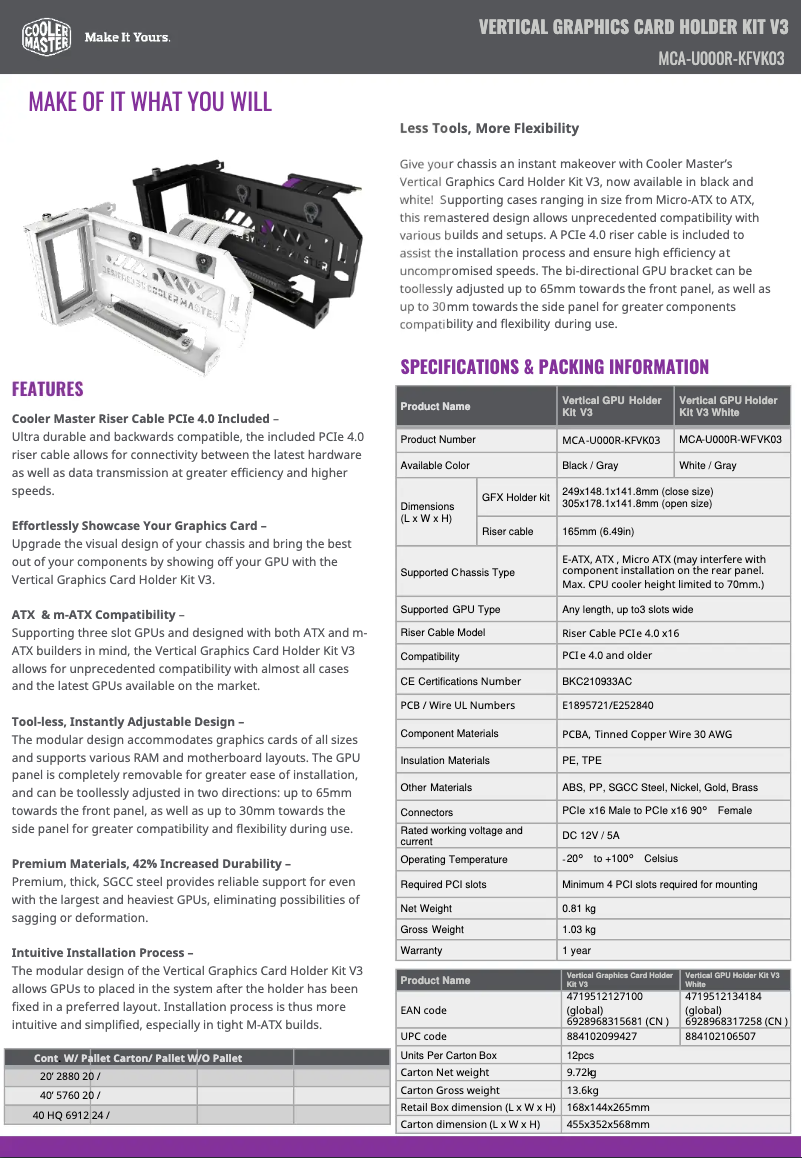 First page image of the manual for Vertical Graphics Card Holder Kit V3