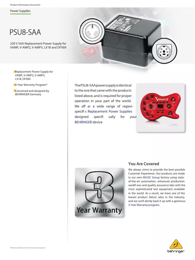 First page image of the manual for PSU8-SAA