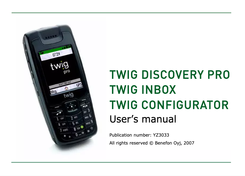 Page 1 of the manual User Manual Benefon Twig Configurator