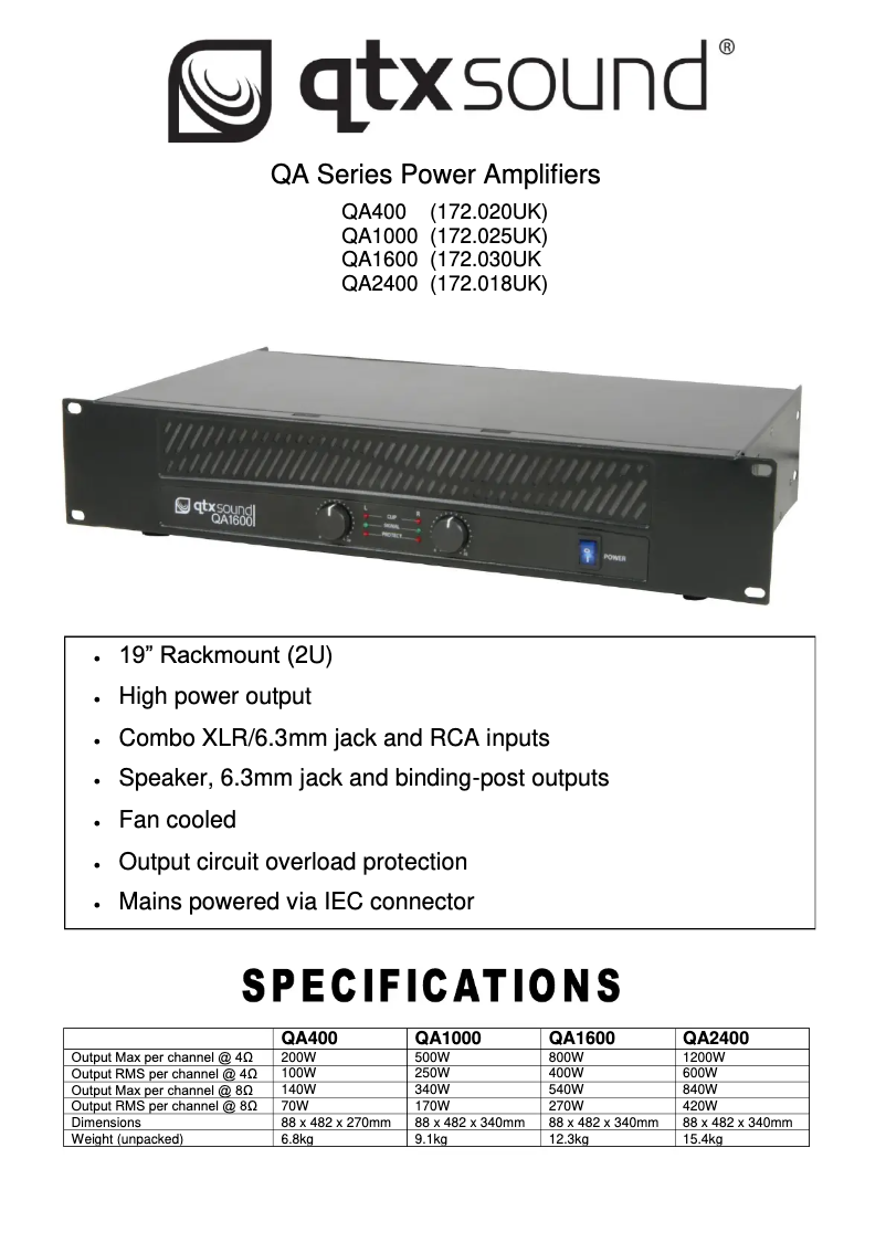 First page image of the manual for QA1000