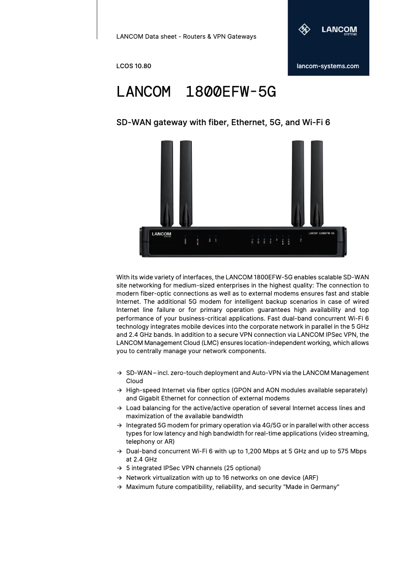 First page image of the manual for 1800EFW-5G