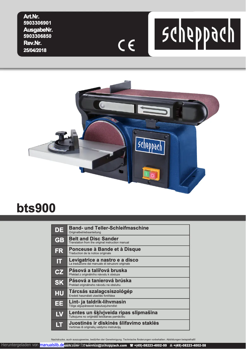 Page 1 of the manual User Manual Scheppach BTS900