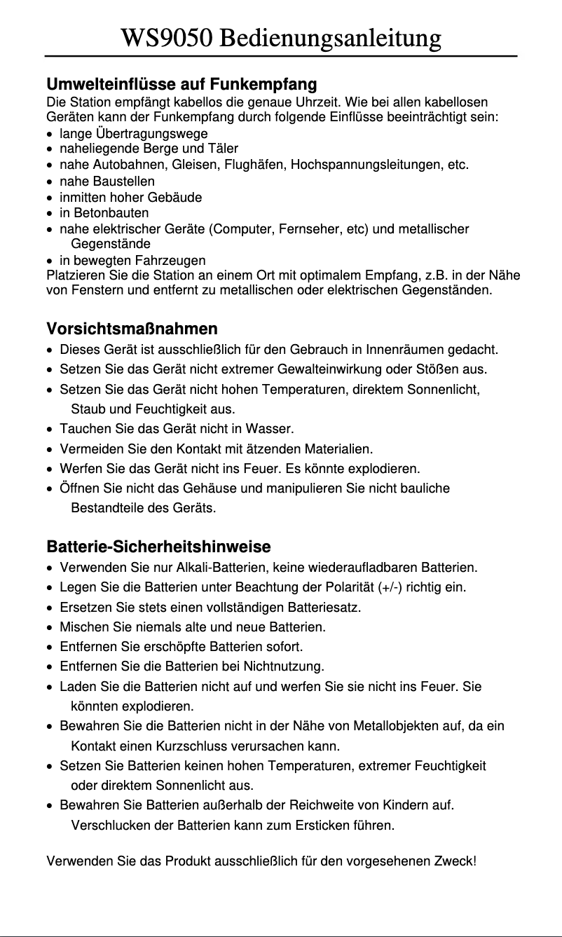 First page image of the manual for WS 9050