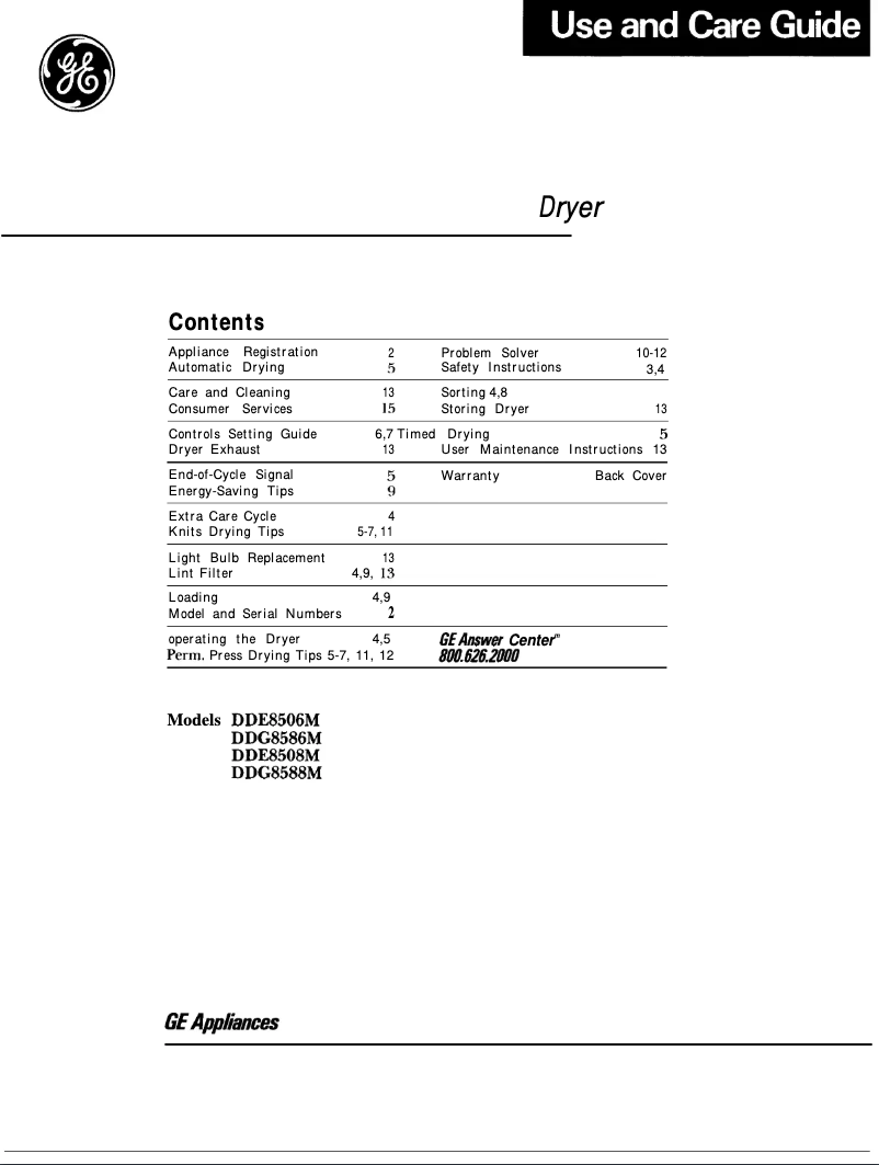 First page image of the manual for DDG8588M