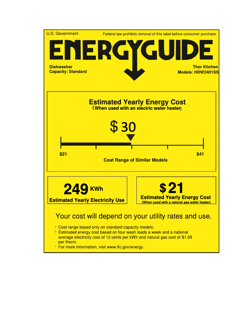 Page 1 of the manual Energy Label Thor HDW 2401 SS